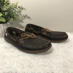 LL BEAN Flannel Lined Leather Moccasin Slippers